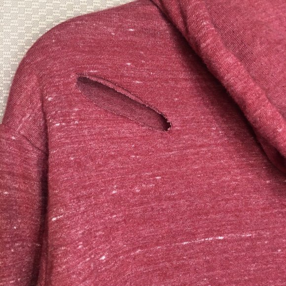 PACSUN WOMENS CROPPED HOODIE BURGUNDY DISTRESSED MEDIUM - Picture 8 of 12